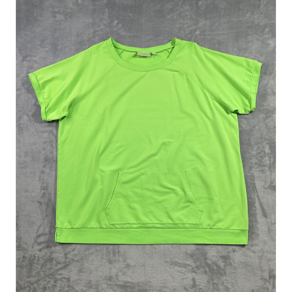 Belle by Kim Gravel Womens 2X Lime Green Short Sleeve Kangaroo Pocket Top